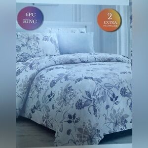 King Size Luxurious Sheet Set Home Essentials 6 Piece Grey Purple Botanical New